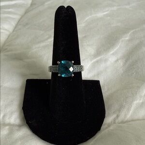 Zales London Blue Topaz with colored Diamonds Sterling Silver Ring